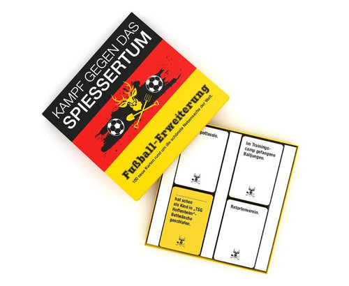Kampf gegen das Spießertum Fußball-Erweiterung: geöffnete Box mit gelben und weißen Karten.